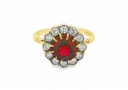 Pre-owned 18ct Yellow Gold & Silver Rubilite & Diamond Cluster Ring