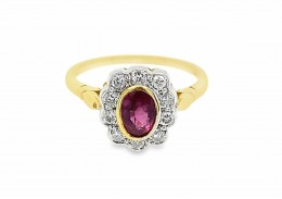Pre-owned 18ct Yellow Gold Ruby & Diamond Cluster Ring