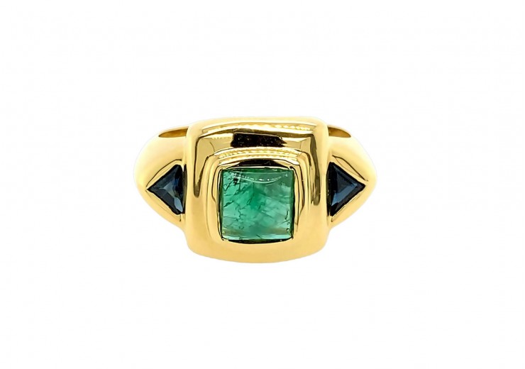 Pre-owned 18ct Yellow Gold Emerald & Sapphire Ring