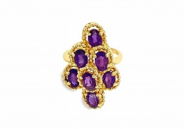 Pre-owned 9ct Yellow Gold Amethyst Cluster Ring