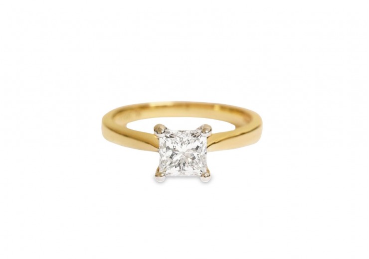 Pre-owned 18ct Yellow Gold Princess Cut Diamond Solitaire Ring 1.08ct