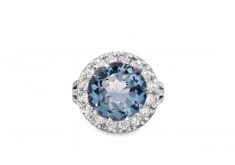 Pre-owned Platinum Aquamarine & Diamond Cluster Ring