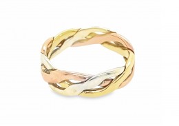 Pre-owned 9ct Yellow, White & Rose Gold Weave Ring