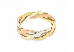 Pre-owned 9ct Yellow, White & Rose Gold Weave Ring