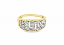Pre-owned 9ct Yellow Gold Diamond Greek Key Ring