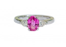 Pre-owned 18ct White Pink Sapphire & Diamond Trilogy Ring
