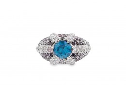 Pre-owned 18ct White Gold Blue Zircon & Diamond Ring
