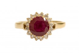 Pre-owned 18ct Yellow Gold Ruby & Diamond Round Cluster Ring