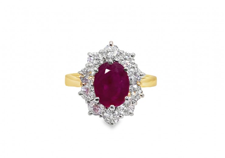 Pre-owned 18ct Yellow Gold Ruby & Diamond Cluster Ring