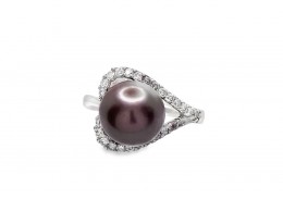 Pre-owned 18ct White Gold Tahitian Pearl & Diamond Dress Ring
