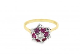 Pre-owned 9ct Yellow Gold Ruby & Diamond Cluster Ring