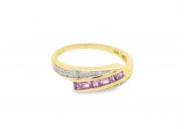 Pre-owned 9ct Yellow Gold Pink Sapphire & Diamond Ring