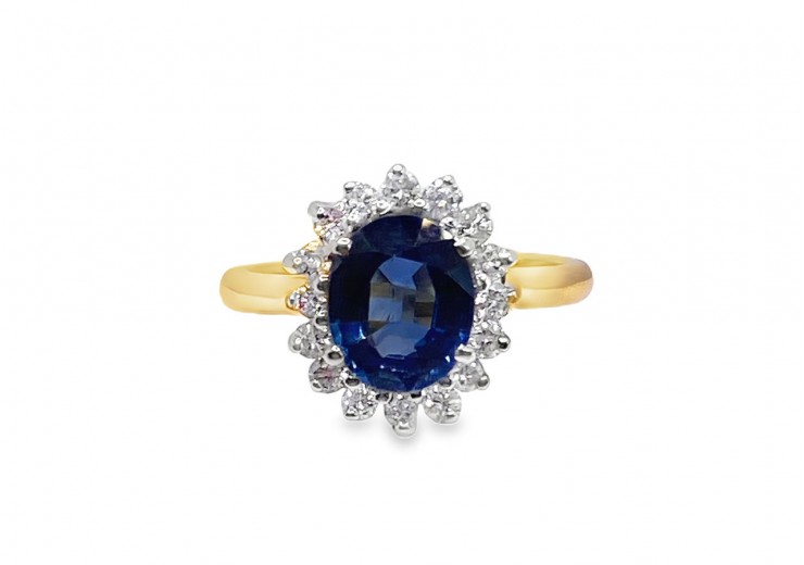 Pre-owned 18ct Yellow Gold Sapphire & Diamond Cluster Ring