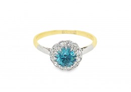 Pre-owned 18ct Yellow Gold Blue Zircon & Diamond Cluster Ring