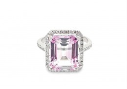 Pre-owned 14ct White Gold Pink Topaz & Diamond Ring
