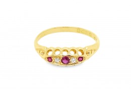 Pre-owned Antique 18ct Yellow Gold Ruby & Diamond Boat Ring
