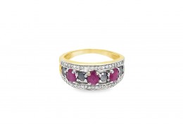 Pre-owned 9ct Yellow Ruby, Diamond & Synthetic Black Sapphire Ring