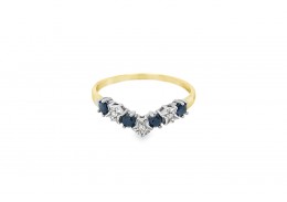 Pre-owned 9ct Yellow Gold, Sapphire and Diamond Wishbone Ring 