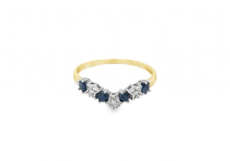 Pre-owned 9ct Yellow Gold, Sapphire and Diamond Wishbone Ring 