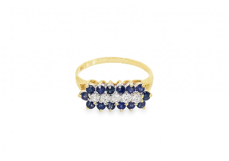 Pre-owned Vintage 18ct Yellow Gold Sapphire & Diamond Cluster Ring 