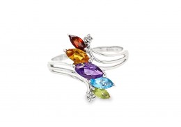 Pre-owned 9ct White Gold Multi Gemstone Ring