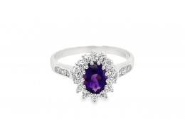 Pre-owned 9ct White Gold Amethyst & Cubic Zirconia Cluster Ring