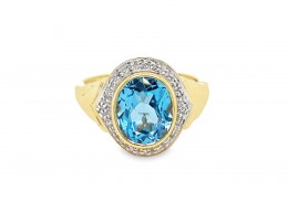 Pre-owned 9ct Yellow Gold Blue Topaz & Diamond Ring