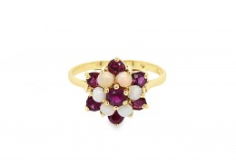 Pre-owned 9ct Yellow Gold Garnet & Opal Cluster Ring