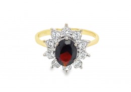 Pre-owned 9ct Yellow Gold Garnet & Cubic Zirconia Cluster Ring