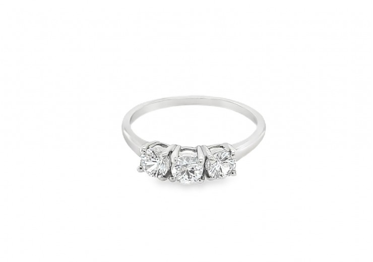 Pre-owned 9ct White Gold White Zircon Trilogy Ring