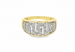 Pre-owned 9ct Yellow Gold Diamond Greek Key Ring
