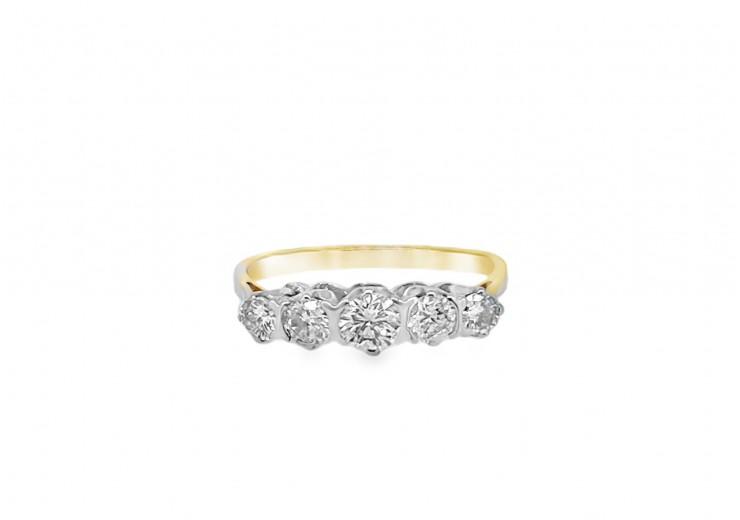 Pre-owned Vintage 18ct Yellow Gold 5 Stone Diamond Ring
