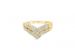 Pre-owned 9ct Yellow Gold Brown & White Wishbone Ring 