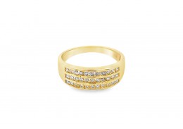 Pre-owned 9ct Yellow Gold Triple Row Diamond Ring 