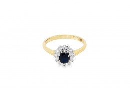 Pre-owned Vintage 9ct Yellow Gold Sapphire & Diamond Cluster Ring 