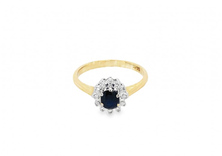 Pre-owned Vintage 9ct Yellow Gold Sapphire & Diamond Cluster Ring 