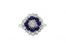 Pre-owned 18ct White Gold Sapphire & Diamond Cluster Ring