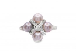 Pre-owned 18ct White Gold Diamond & Pearl Dress Ring