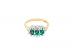 Pre-owned 9ct Yellow Gold Created Emerald & Diamond Ring 