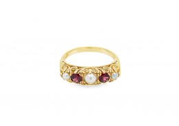 Pre-owned Vintage 9ct Yellow Gold Garnet & Pearl Ring