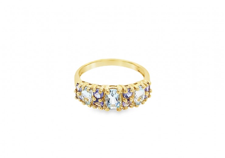 Pre-owned 9ct Yellow Gold Aquamarine & Tanzanite Ring