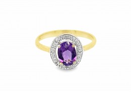 9ct Yellow Gold Amethyst & Diamond Ring