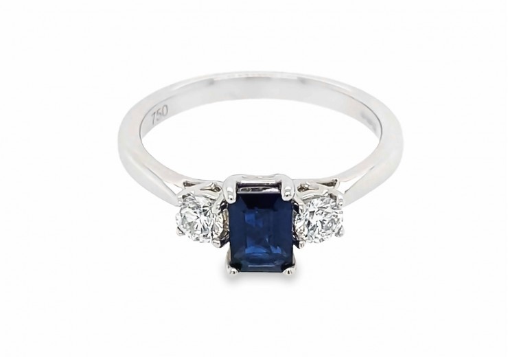 18ct White Gold Sapphire & Diamond Trilogy Ring