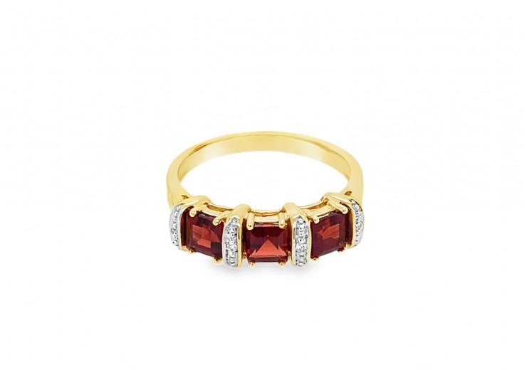 Pre-owned 9ct Yellow Gold Garnet & Diamond Ring