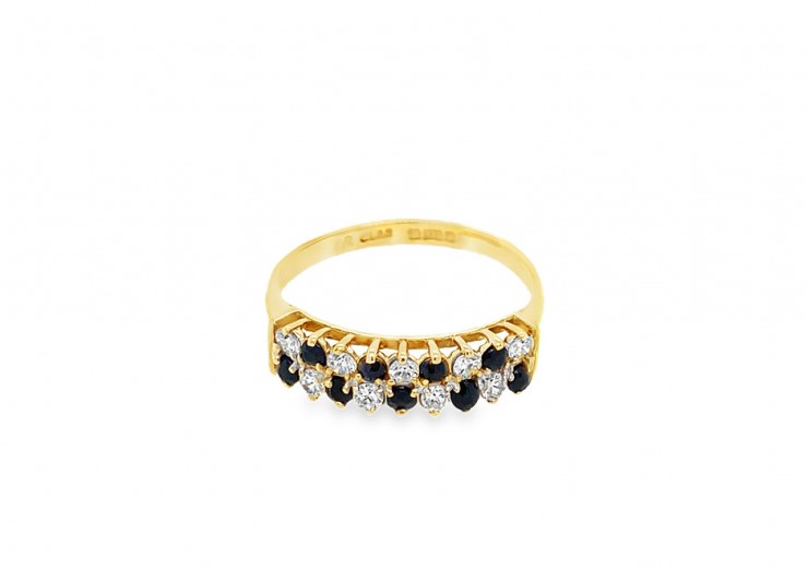 Pre-owned Vintage 9ct Yellow Gold Sapphire & Cubic Zirconia Ring