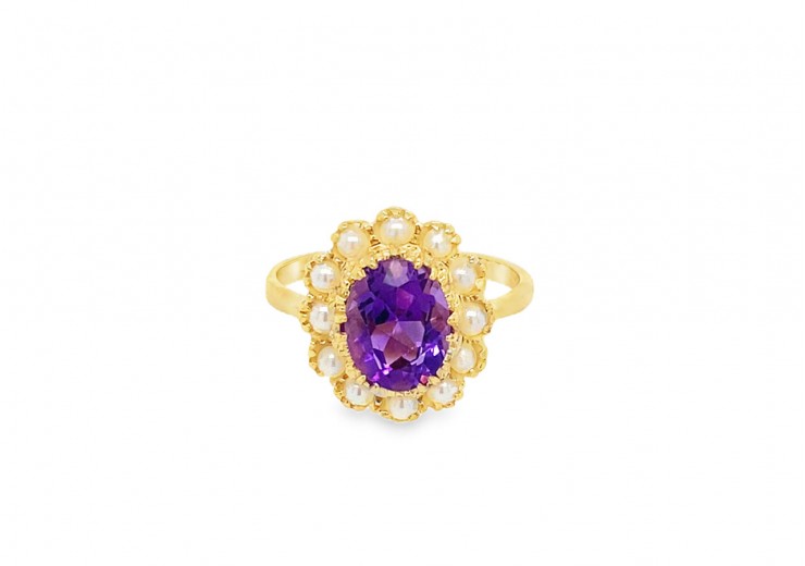 9ct Gold Pearl & Amethyst Ring