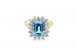 9ct Gold Blue Topaz & Cubic Zirconia Ring