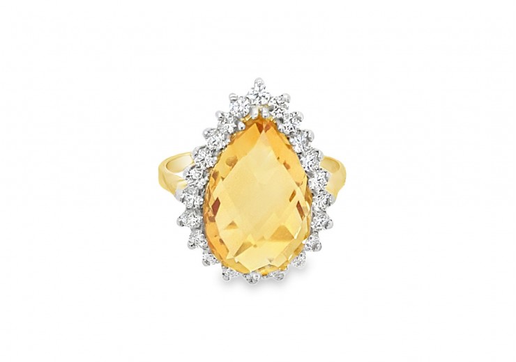 9ct Gold Citrine & Cubic Zirconia Ring