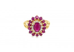 Pre-owned 9ct Yellow Gold Ruby & Diamond Cluster Ring