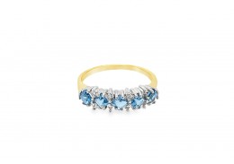 Pre-owned 9ct Yellow Gold Blue Topaz & Diamond Ring